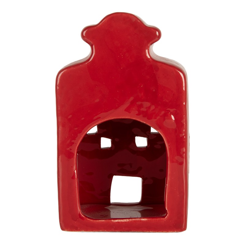 Clayre & Eef Portacandela Casa 8x7x13 cm Rosso Ceramica