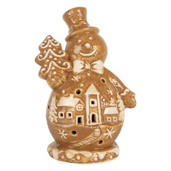 Clayre & Eef Décoration de Noël Bonhomme de neige 11x8x16 cm Marron Céramique