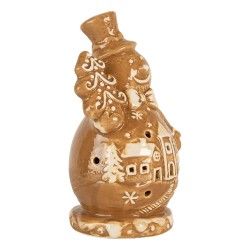 Clayre & Eef Décoration de Noël Bonhomme de neige 11x8x16 cm Marron Céramique