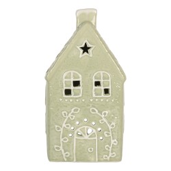 Clayre & Eef Waxinelichthouder Huis 11x9x21 cm Groen Keramiek