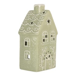 Clayre & Eef Waxinelichthouder Huis 11x9x21 cm Groen Keramiek