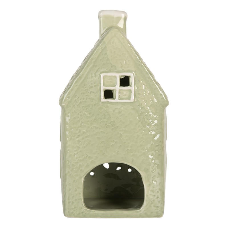 Clayre & Eef Portacandela Casa 11x9x21 cm Verde Ceramica
