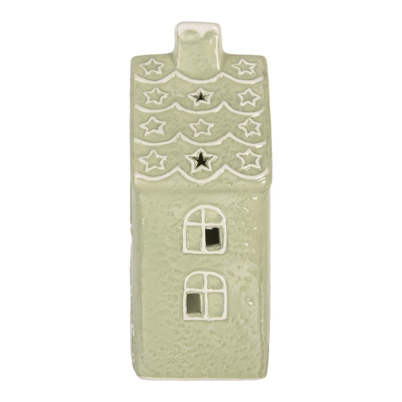 Clayre & Eef Portacandela Casa 11x9x21 cm Verde Ceramica