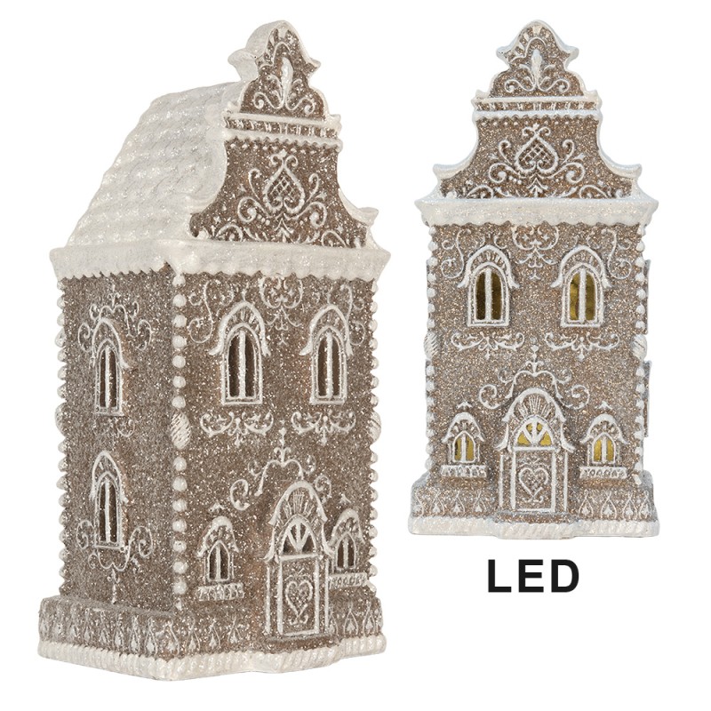 Clayre & Eef Lebkuchenhaus mit LED 17x15x35 cm Braun Kunststoff