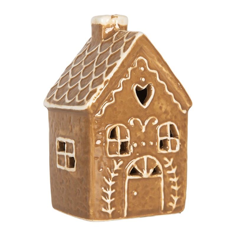 Clayre & Eef Casa di pan di zenzero con LED 7x6x12 cm Marrone Ceramica