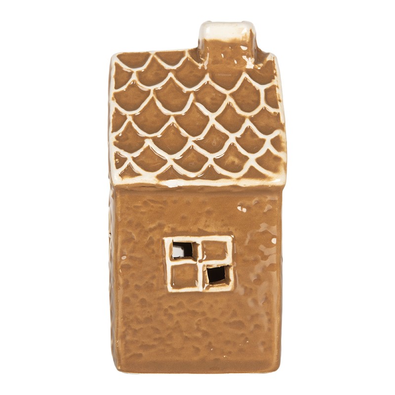 Clayre & Eef Casa di pan di zenzero con LED 7x6x12 cm Marrone Ceramica