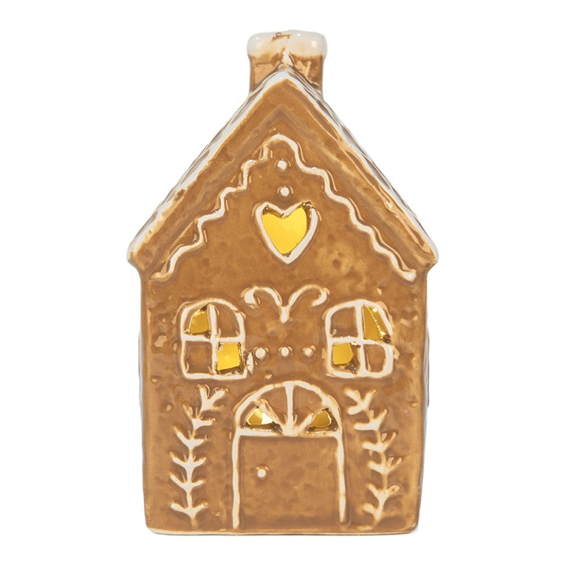 Clayre & Eef Casa di pan di zenzero con LED 7x6x12 cm Marrone Ceramica