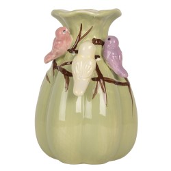 Clayre & Eef Vase Ø 10x14 cm Green Ceramic Flowers