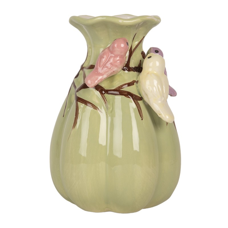 Clayre & Eef Vase Ø 10x14 cm Green Ceramic Flowers