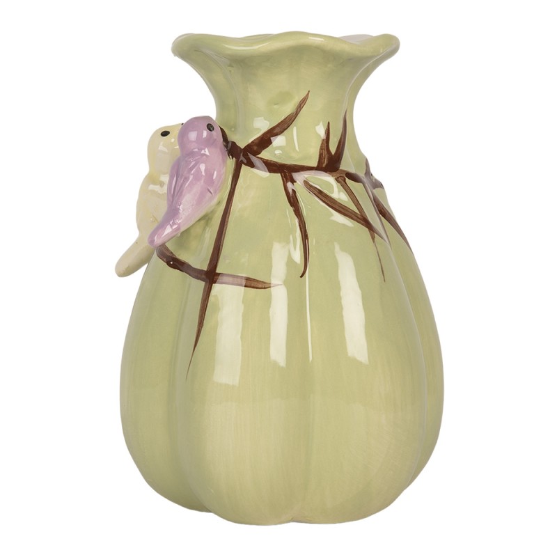 Clayre & Eef Vase Ø 10x14 cm Green Ceramic Flowers