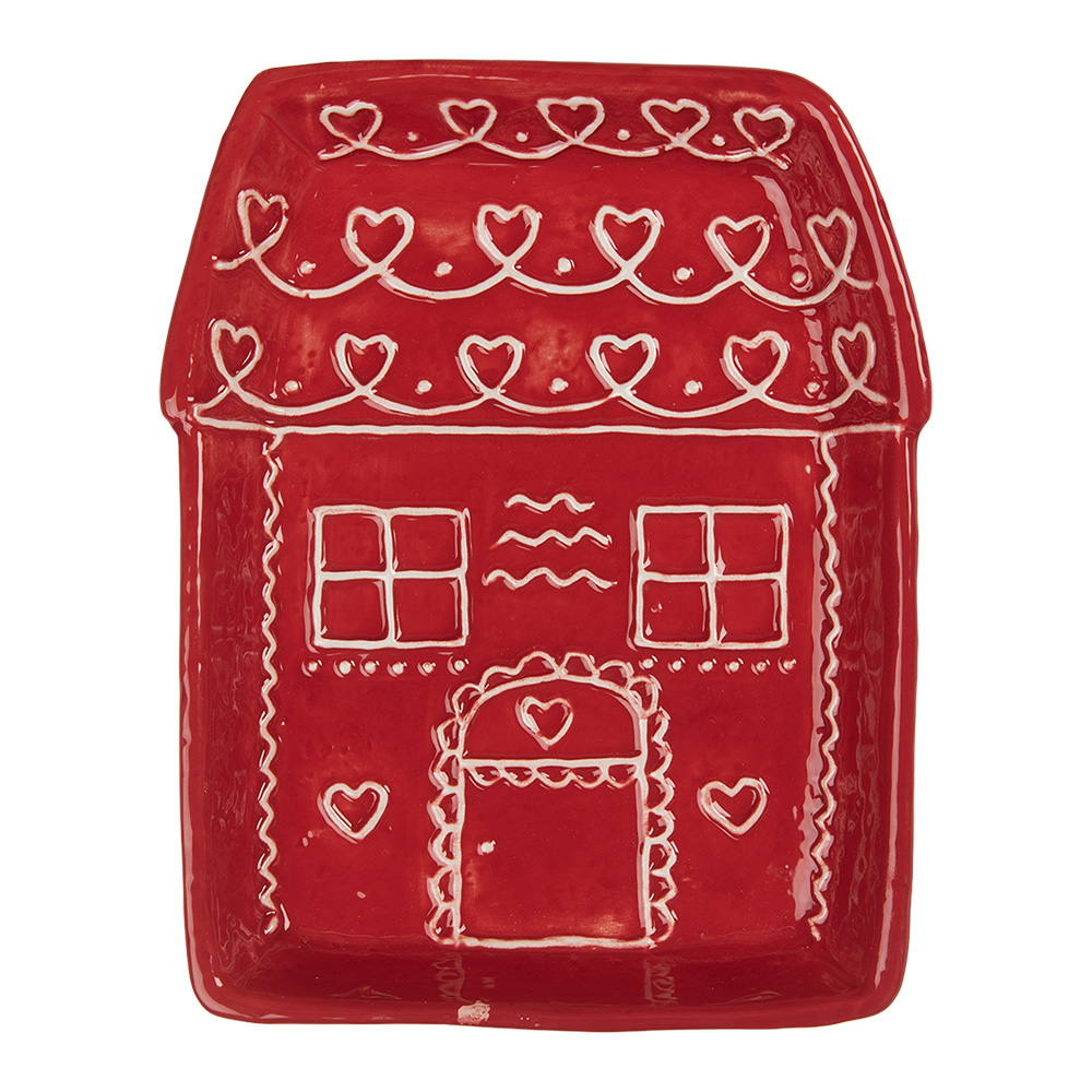 Clayre & Eef Dinerbord Huis 15x19x3 cm Rood Keramiek afbeelding