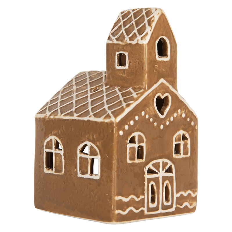 Clayre & Eef Portacandela Casa 10x10x16 cm Marrone Ceramica