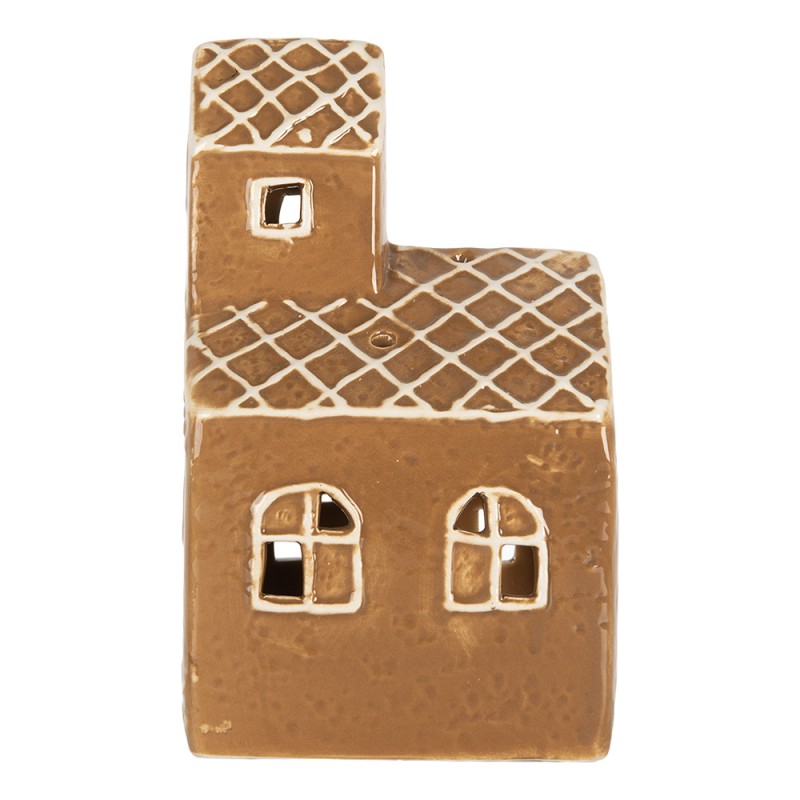 Clayre & Eef Portacandela Casa 10x10x16 cm Marrone Ceramica