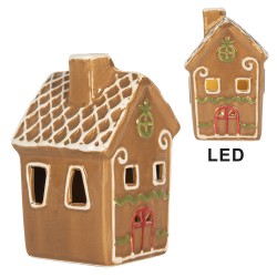 Clayre & Eef Casa di pan di zenzero con LED 8x8x12 cm Marrone Ceramica