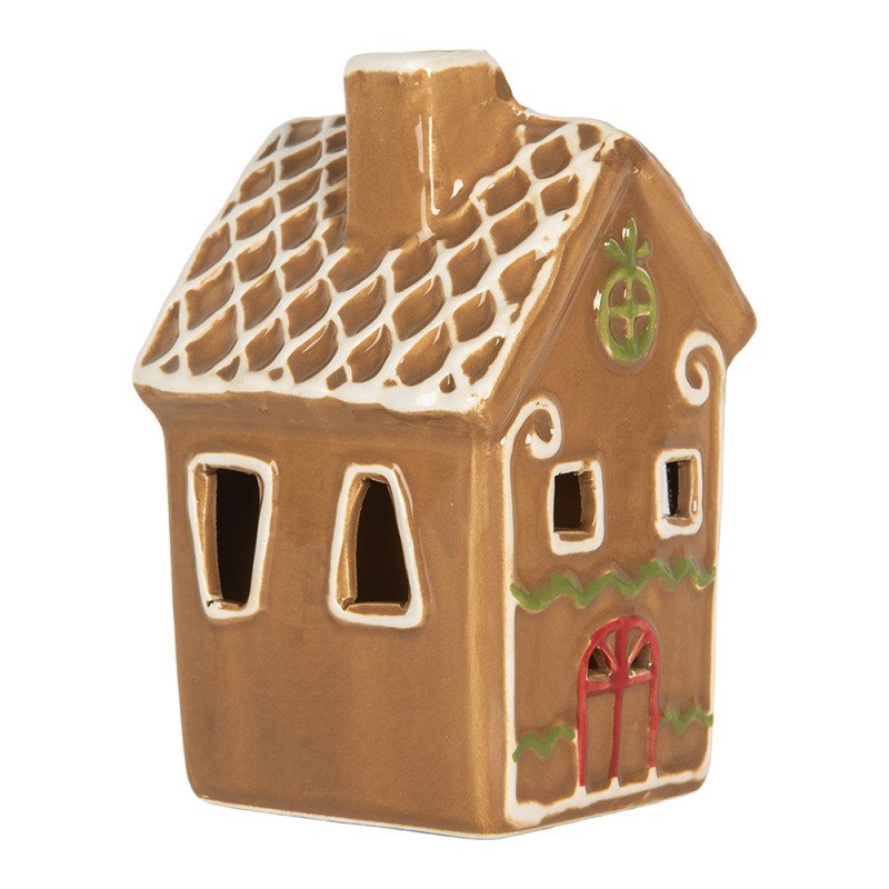 Clayre & Eef Casa di pan di zenzero con LED 8x8x12 cm Marrone Ceramica