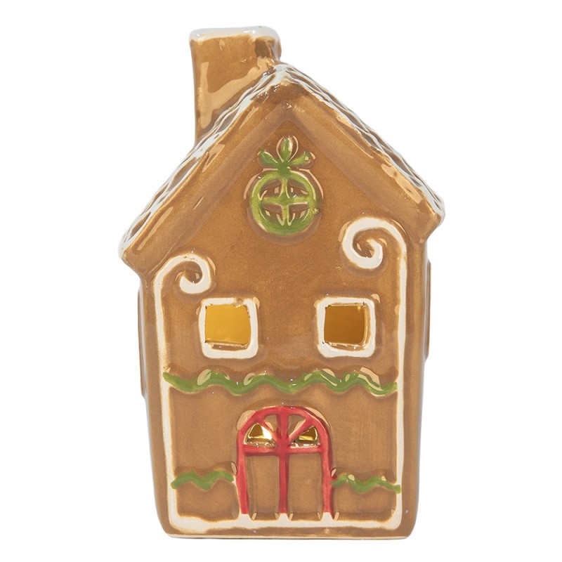 Clayre & Eef Casa di pan di zenzero con LED 8x8x12 cm Marrone Ceramica