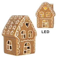 Clayre & Eef Maison en pain d'épices avec LED 8x6x11 cm Marron Céramique