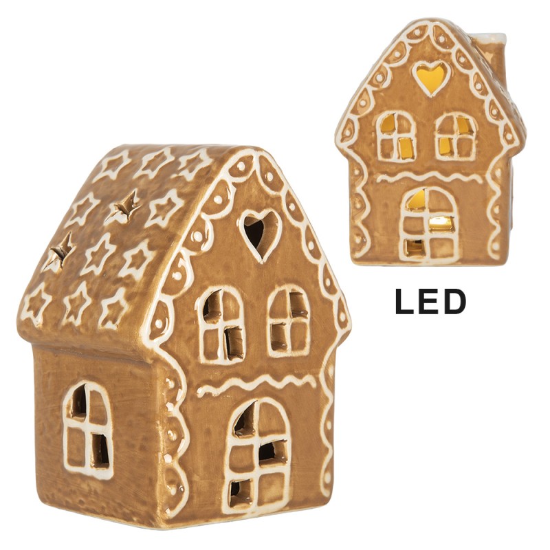 Clayre & Eef Maison en pain d'épices avec LED 8x6x11 cm Marron Céramique
