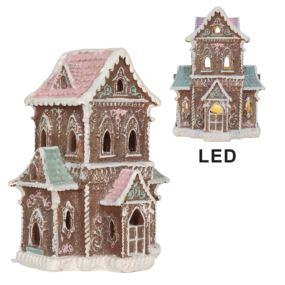 Gingerbread House Met Led 15X12X20 Cm Bruin Kunststof-image