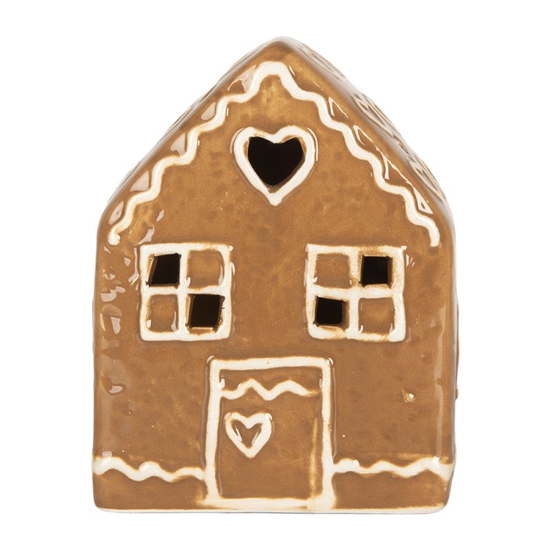 Clayre & Eef Casa di pan di zenzero con LED 8x6x10 cm Marrone Ceramica