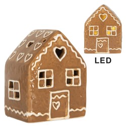 Clayre & Eef Casa di pan di zenzero con LED 8x6x10 cm Marrone Ceramica
