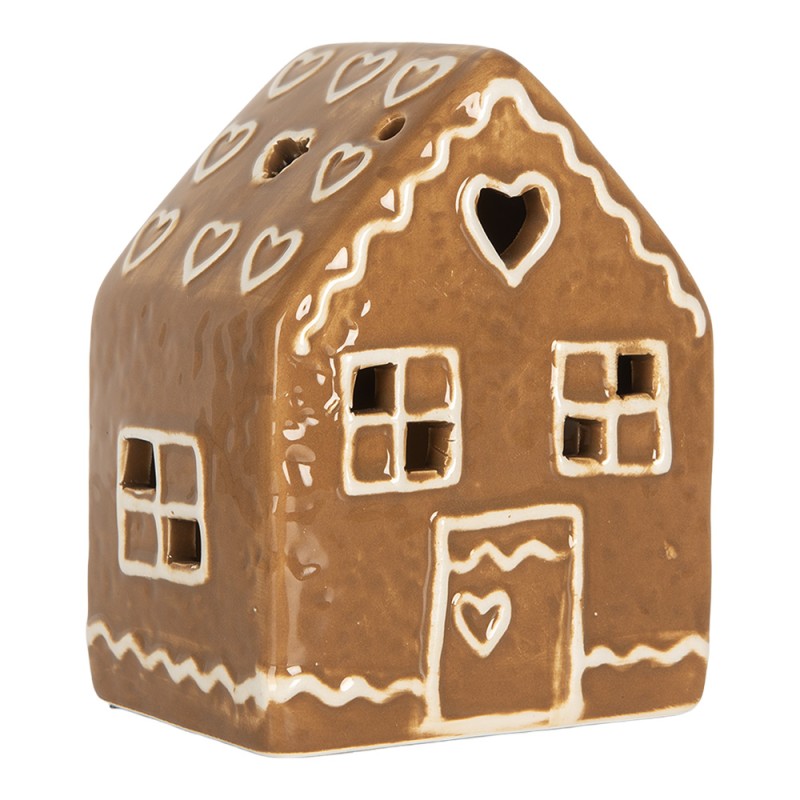 Clayre & Eef Casa di pan di zenzero con LED 8x6x10 cm Marrone Ceramica
