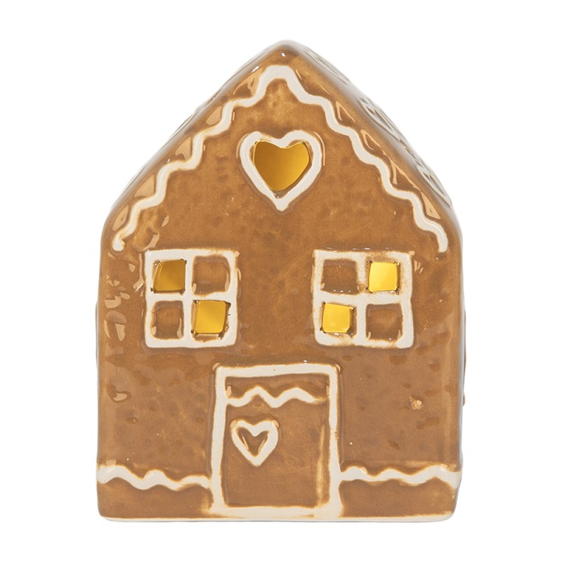 Clayre & Eef Casa di pan di zenzero con LED 8x6x10 cm Marrone Ceramica