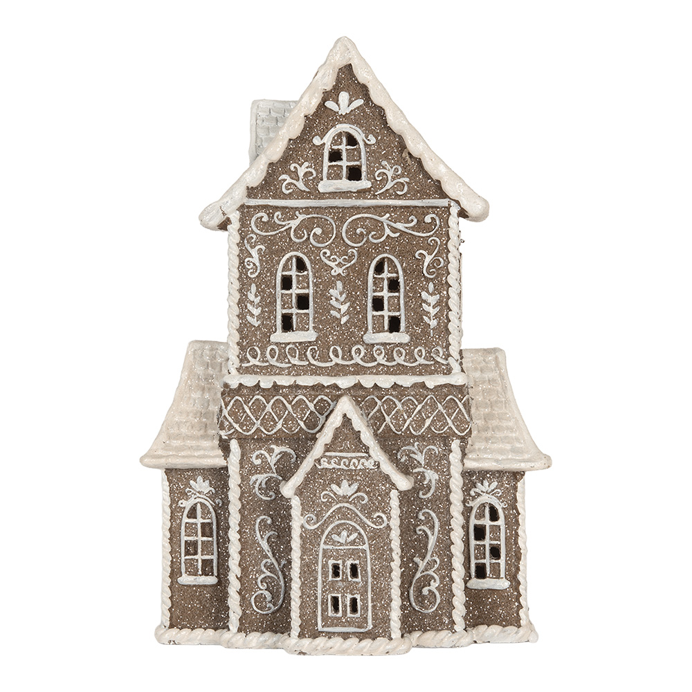 Clayre&Eef Gingerbread house met LED 23x11x33 cm Bruin Kunststof