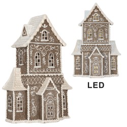 Clayre & Eef Gingerbread house met LED 23x11x33 cm Bruin Kunststof