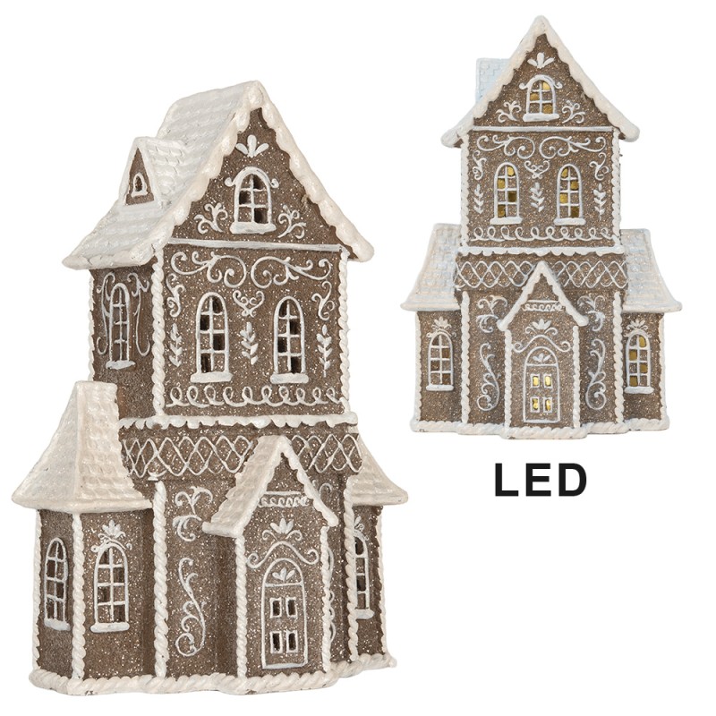 Clayre & Eef Gingerbread house met LED 23x11x33 cm Bruin Kunststof