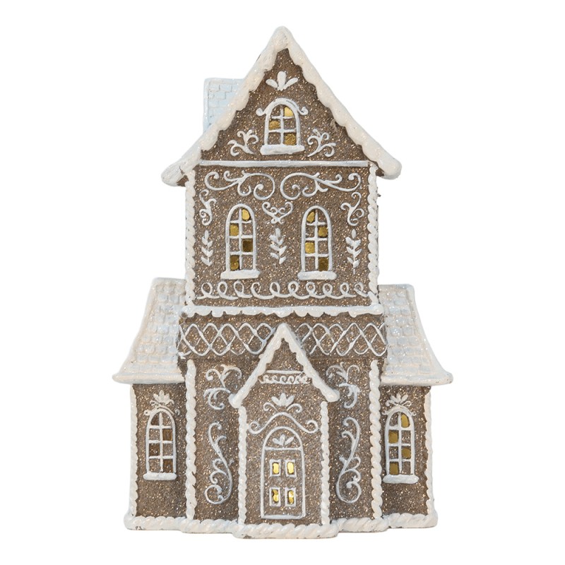 Clayre & Eef Gingerbread house met LED 23x11x33 cm Bruin Kunststof