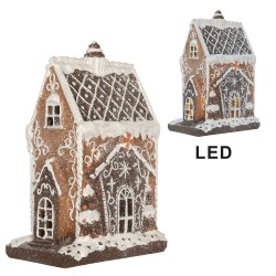 Clayre & Eef Maison en pain d'épices avec LED 15x9x21 cm Marron Plastique