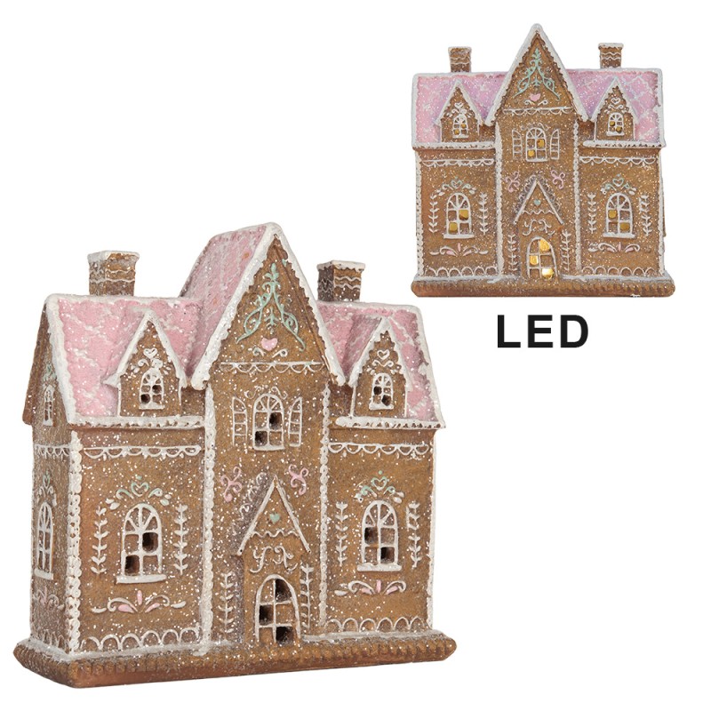 Clayre & Eef Gingerbread house with LED 21x8x20 cm Brown Plastic