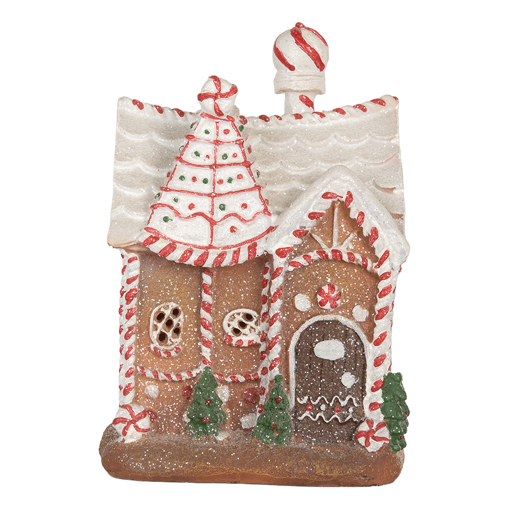 Clayre&Eef Gingerbread house met LED 16x12x23 cm Bruin Kunststof afbeelding