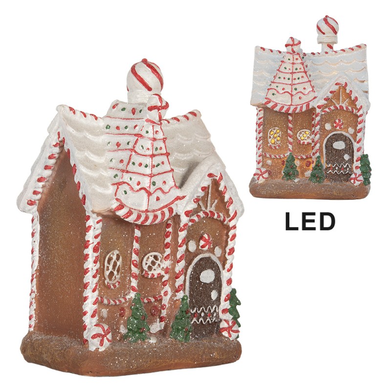 Clayre & Eef Casa di pan di zenzero con LED 16x12x23 cm Marrone Plastica