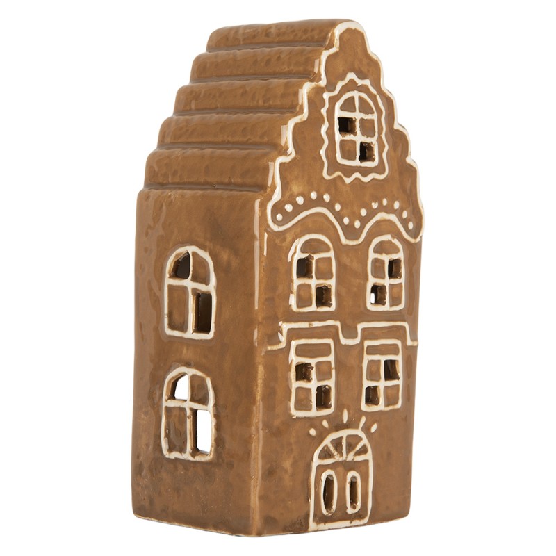 Clayre & Eef Waxinelichthouder Huis 8x7x16 cm Bruin Keramiek