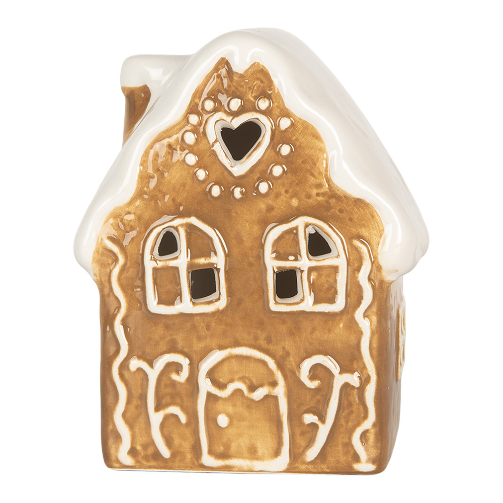 Clayre&Eef Decoratie Huis met LED 8x6x11 cm Bruin Keramiek