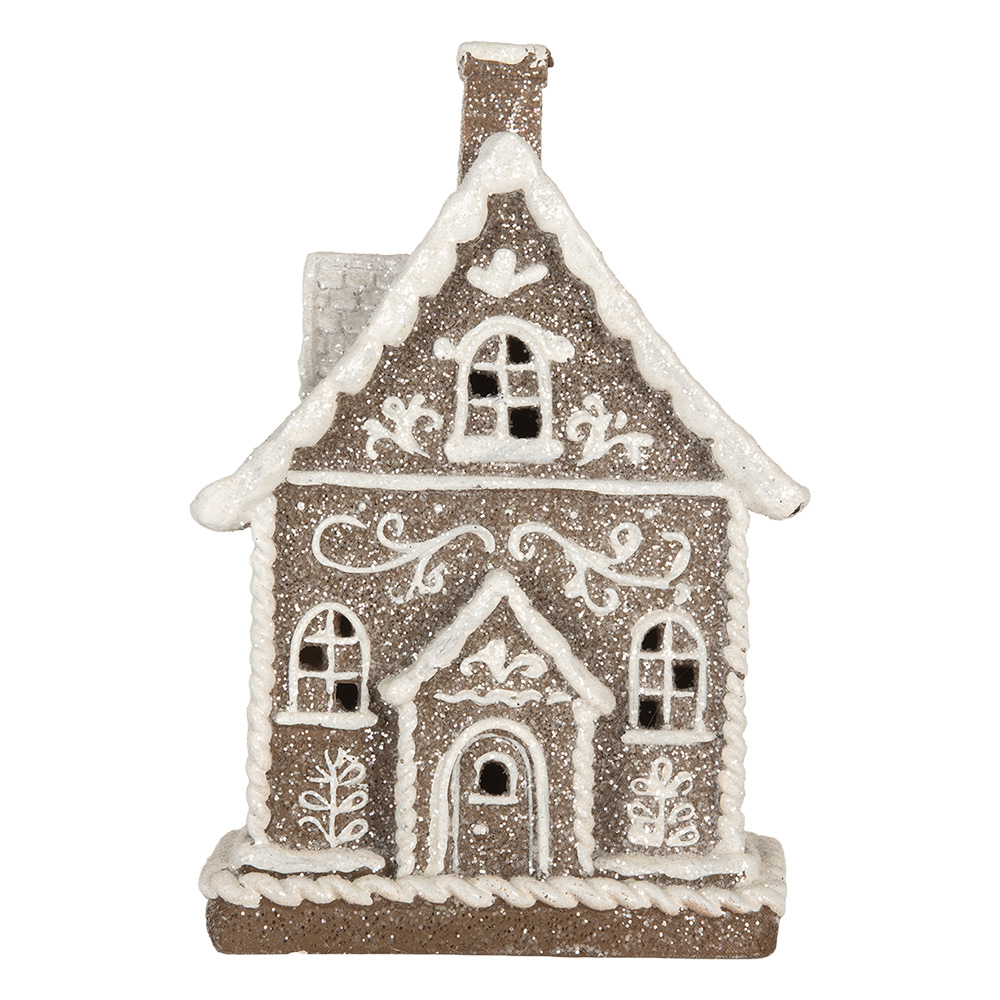 Clayre&Eef Gingerbread house met LED 16x10x23 cm Bruin Kunststof