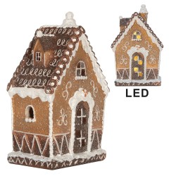 Clayre & Eef Gingerbread house met LED 13x9x20 cm Bruin Kunststof