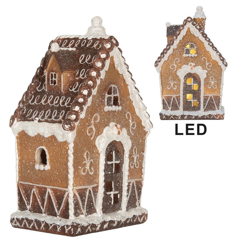 Clayre & Eef Gingerbread house met LED 13x9x20 cm Bruin Kunststof