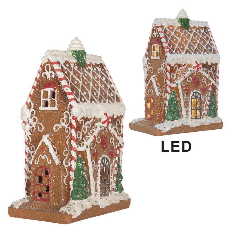 Clayre & Eef Casa di pan di zenzero con LED 15x9x20 cm Marrone Plastica