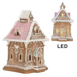 Clayre & Eef Casa di pan di zenzero con LED 9x10x15 cm Marrone Plastica