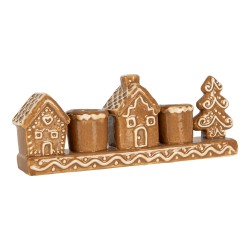 Clayre & Eef Kandelaar Huis 21x4x8 cm Bruin Keramiek