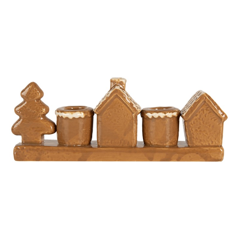 Clayre & Eef Kandelaar Huis 21x4x8 cm Bruin Keramiek