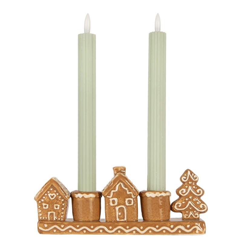 Clayre & Eef Kandelaar Huis 21x4x8 cm Bruin Keramiek