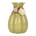 Clayre & Eef Vase Ø 14x21 cm Green Ceramic Flowers