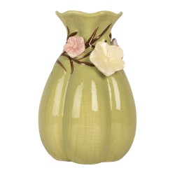 Clayre & Eef Vase Ø 14x21 cm Green Ceramic Flowers