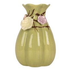 Clayre & Eef Vase Ø 14x21 cm Green Ceramic Flowers