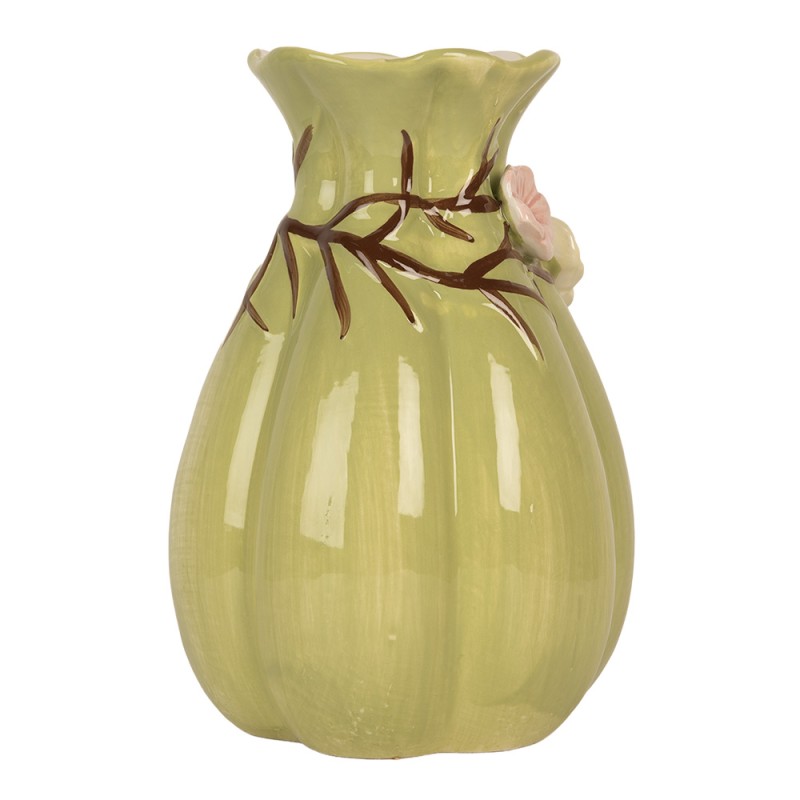 Clayre & Eef Vase Ø 14x21 cm Green Ceramic Flowers