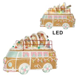 Clayre & Eef Casa di pan di zenzero con LED Autobus LED 2xAAA Marrone Metallo